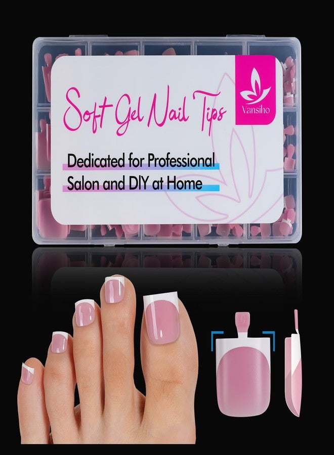 Vansiho 150 pcs French Tip Toe Nail Tips Press on, Pink White French Tips Toenail Press on Square for Women, Soft Gel Fake Toe Nails, Acrylic Nails Soak off Toe Nail Home DIY 15 Sizes - Image 1
